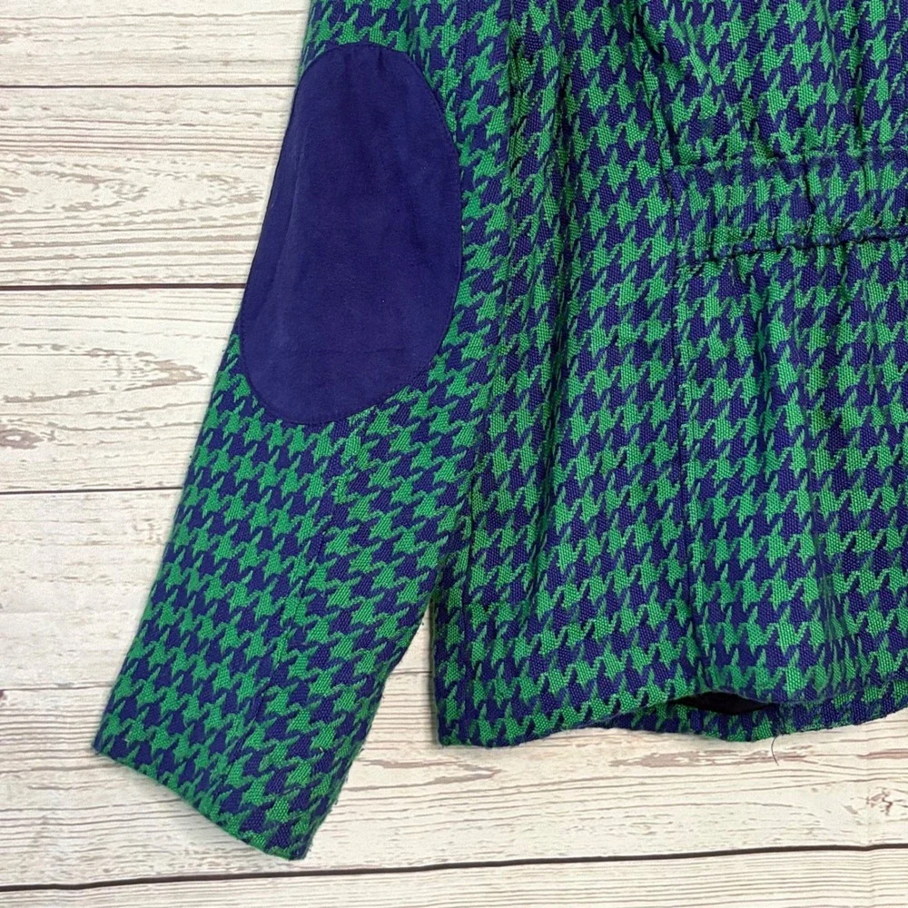 Joan Rivers Green Purple Houndstooth Blazer Jacket with Elbow Patches Size 10